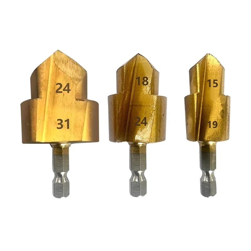 

3PCS Stepped Drill Bit, Hexagon Shank Water Pipe Connection Tool 20/25/32Mm,Wood Drilling Center Drill Bit