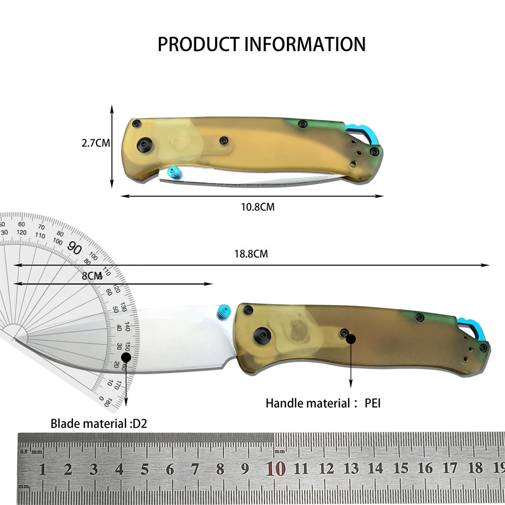 NEW Folding Knife BM 535 High Quality D2 Blade PEI Handle Tactical Survival Knife Outdoor EDC Camping Hiking Fishing Tool