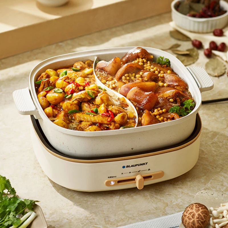 Medical Stone Coated Mandarin Duck Hot Pots, Multi-functional Split Type 6L Electric Skillet Portable Travel Electric Cook Pots