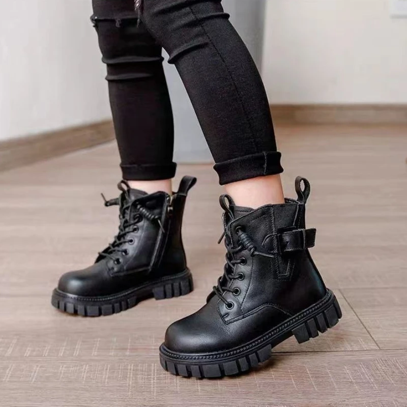 

Autumn Winter Kids Insulated Boots Furry Thickened Soft Sole Anti Slip Children's Shoes for Girls Warm Waterproof Footwear