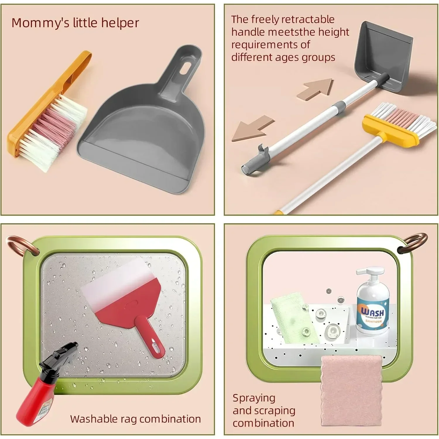 مجموعة أدوات ممسحة التنظيف المحاكاة لعبة عربة التنظيف القابلة للفصل مع فراغ التظاهر اللعب مكنسة المنزل زجاجة رذاذ لعبة تعليمية #3