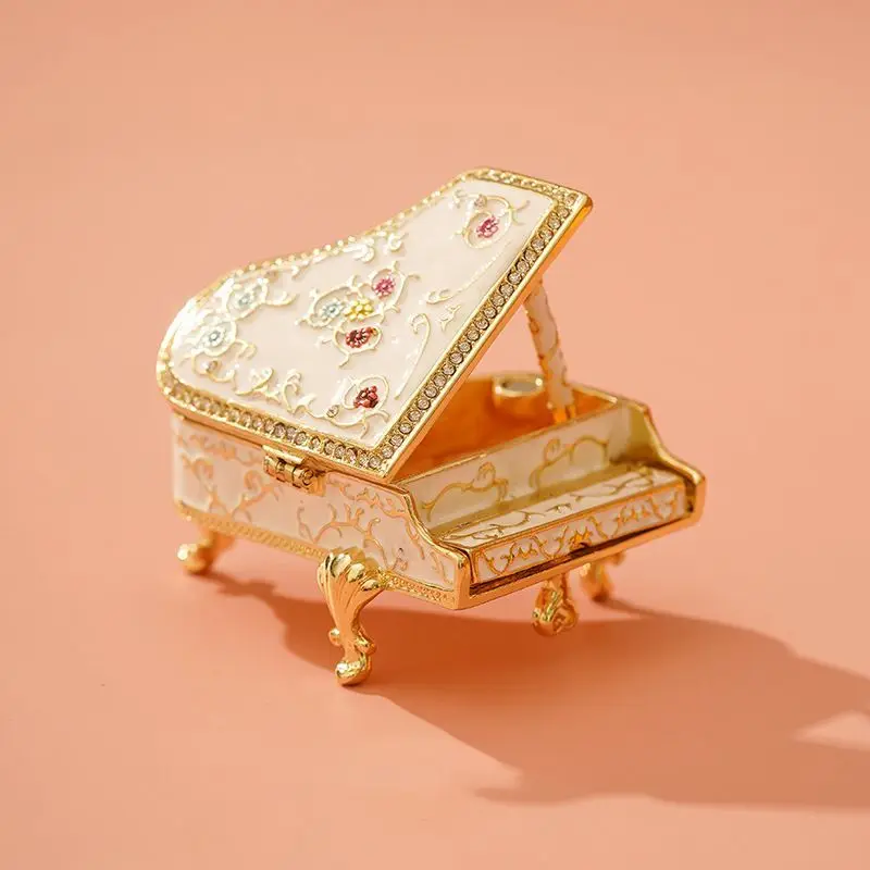 Miniature Piano Cloisonné Enamel Jewelry Box Handmade Vintage Rings Storage Boxes Home Decor Ornaments Festival Birthday Gifts