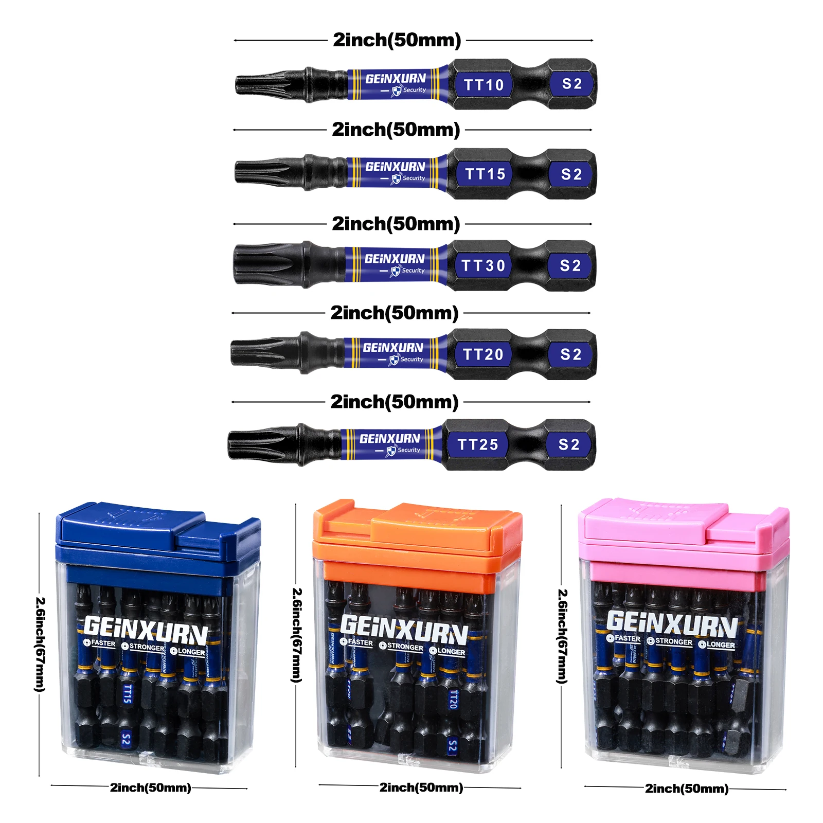 Geinxurn 45Pcs Security Torx Impact Bit Set Magnetic (TT10/TT15/TT20/TT25/TT30) 2
