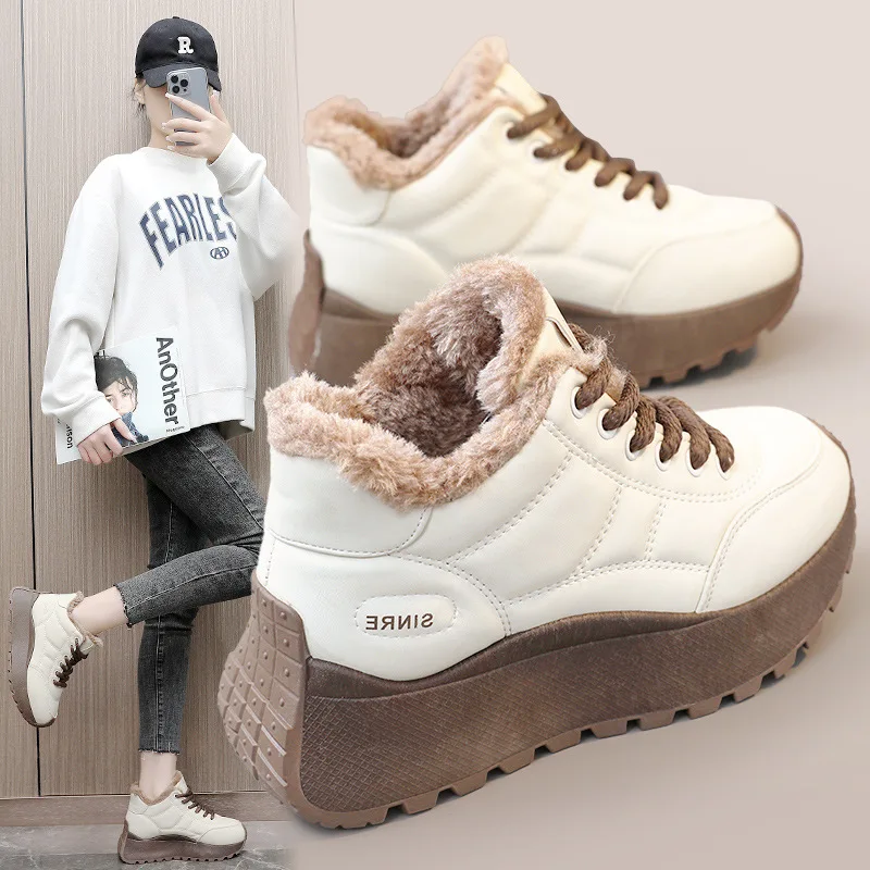 Winter New Platform Cotton Shoes Womens Velvet Keep Warm Height increase Casual Board Shoes Fashion Versatile Snow Boots Womens