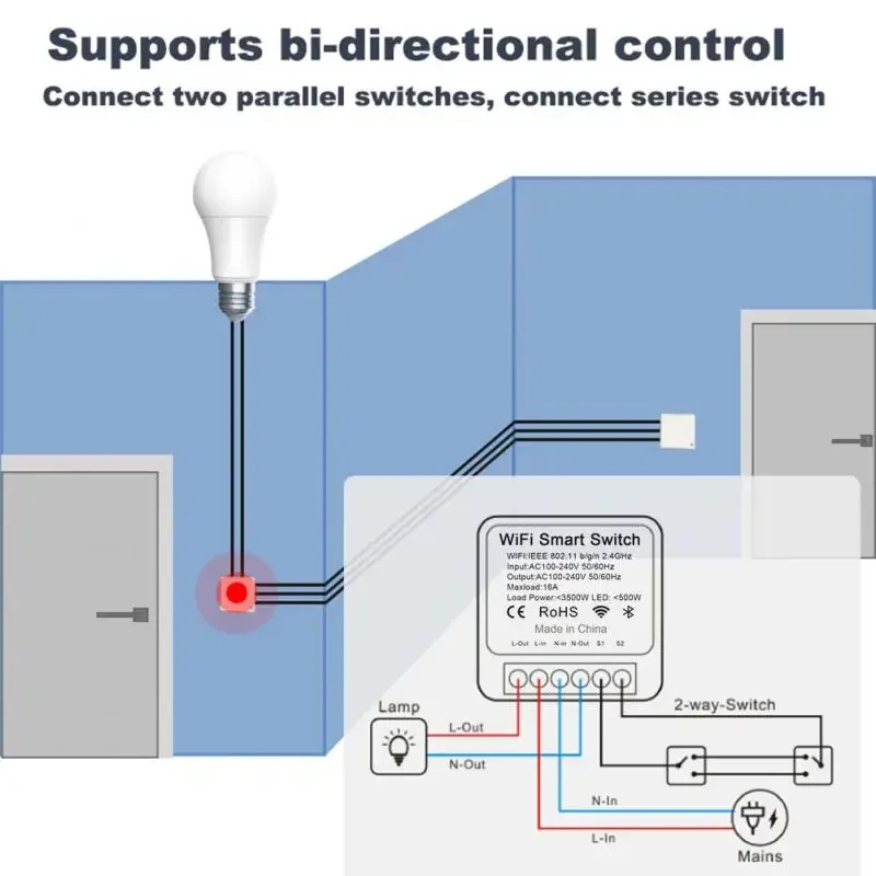 Kedia-Interruptor de atenuación inteligente para el hogar, dispositivo con WiFi, 16A, compatible con módulo de relé de Control de 2 vías, funciona con eWeLink,Alexa y Google Home