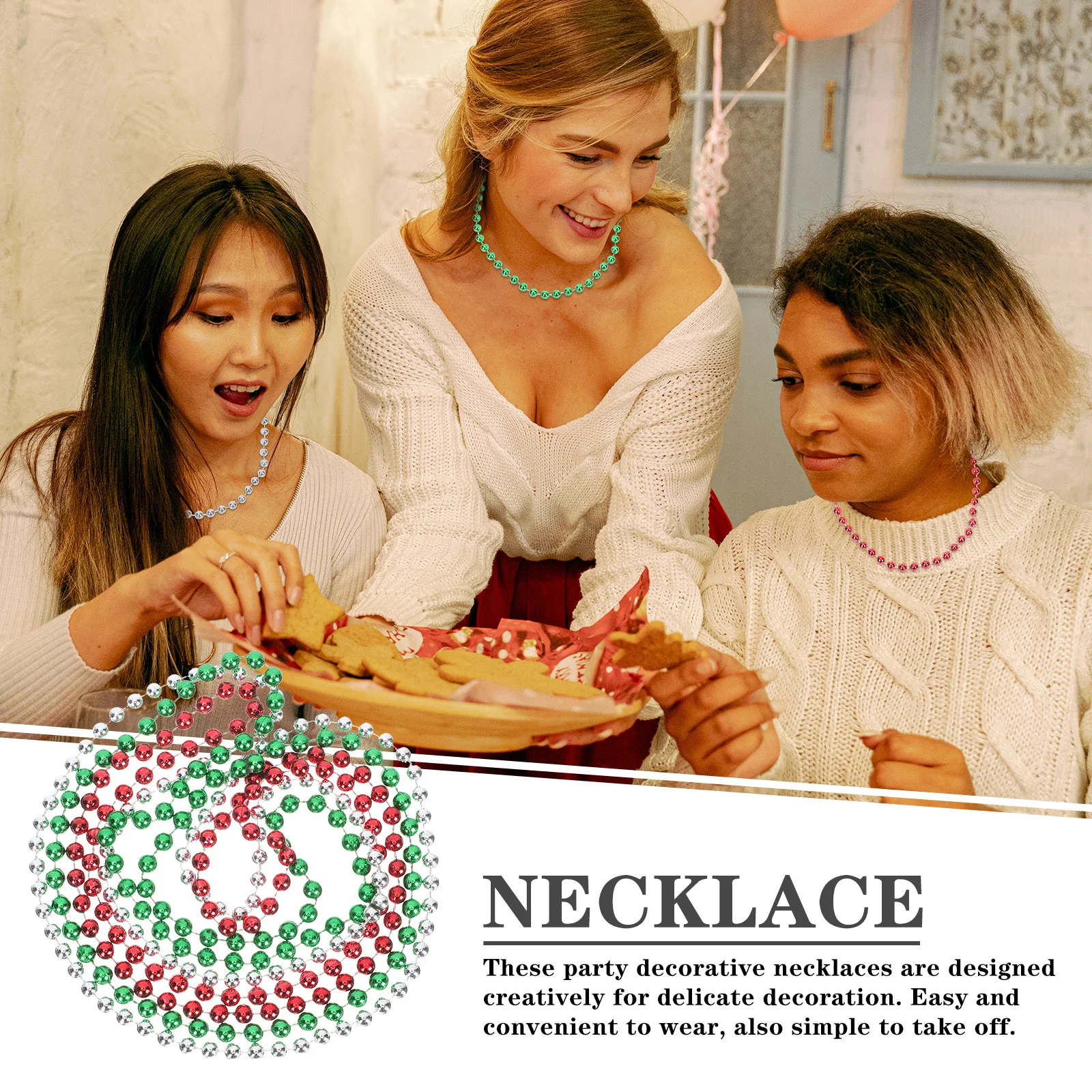 

12Pcs Party Necklaces Mexican Carnival Lightweight Plastic Beaded Necklace Decorative Festival Costume Party Supplies