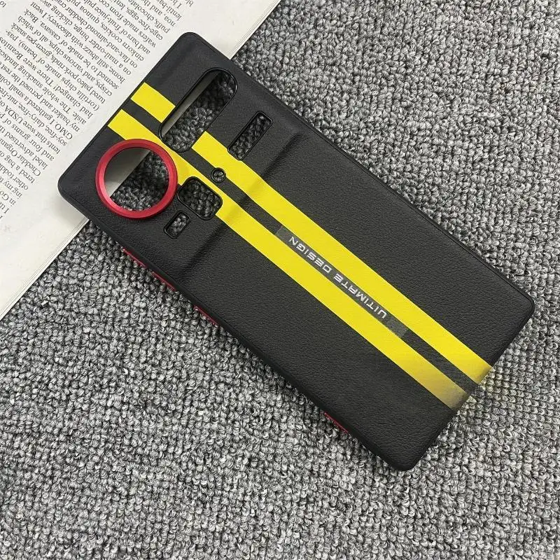 

Case For ZTE Nubia Z80 Z70 Z70S Ultra Stylish Color-blocked Yellow Stripes Red Ring Lens Protection Leather Frame Cover Funda