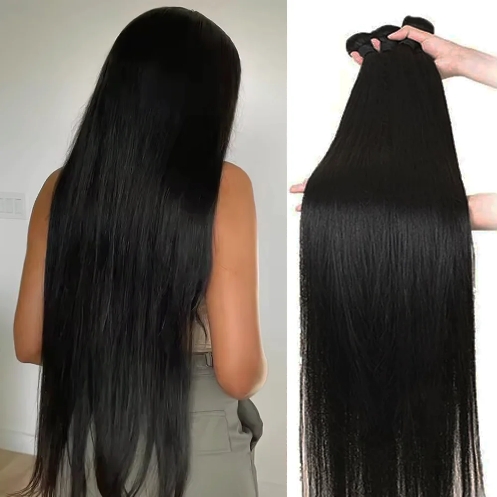 

1/3/4 шт. Прямые пучки человеческих волос 100% человеческие волосы Натуральный черный 10-40 дюймов Парик из волос Remy Необработанные пучки волос для чернокожих женщин