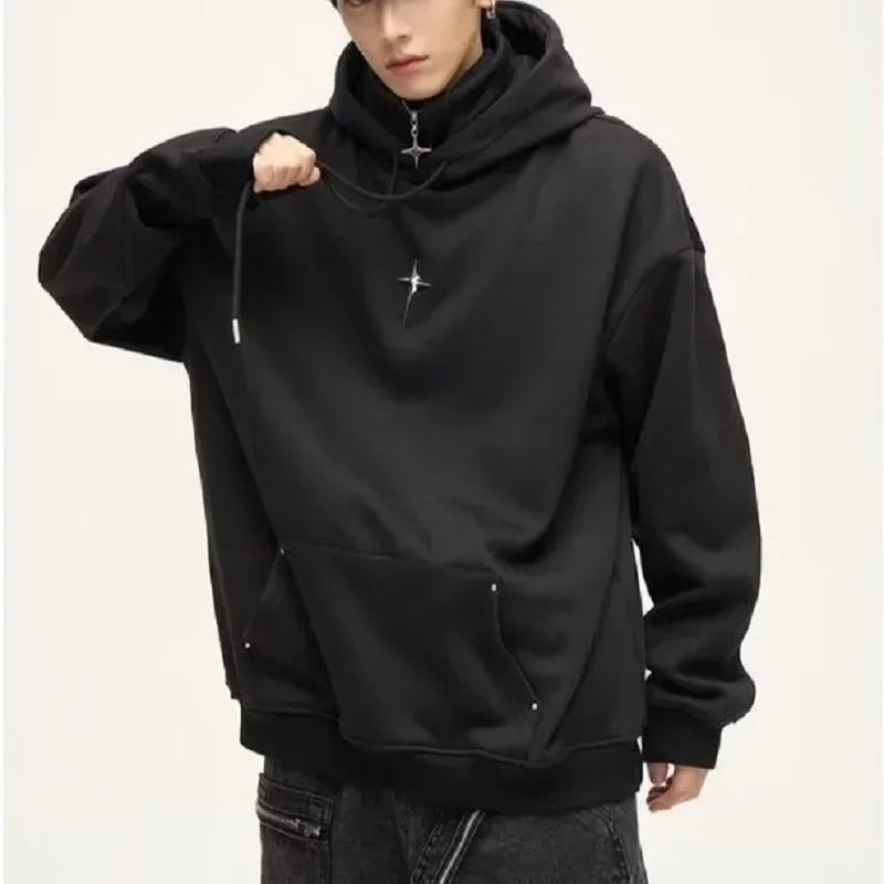 

Casual Men's Hoodies Fashion Trending Black Y2k Streetwear Pure Colour Kpop Harajuku Women Men Clothing Pockets Loose Hoodies