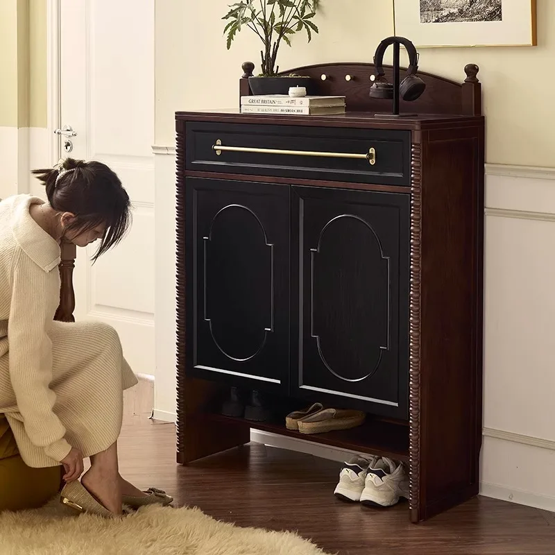 

Французский винтажный шкаф для обуви из массива дерева, встроенный в стену, прихожий шкаф для хранения, для небольшой квартиры