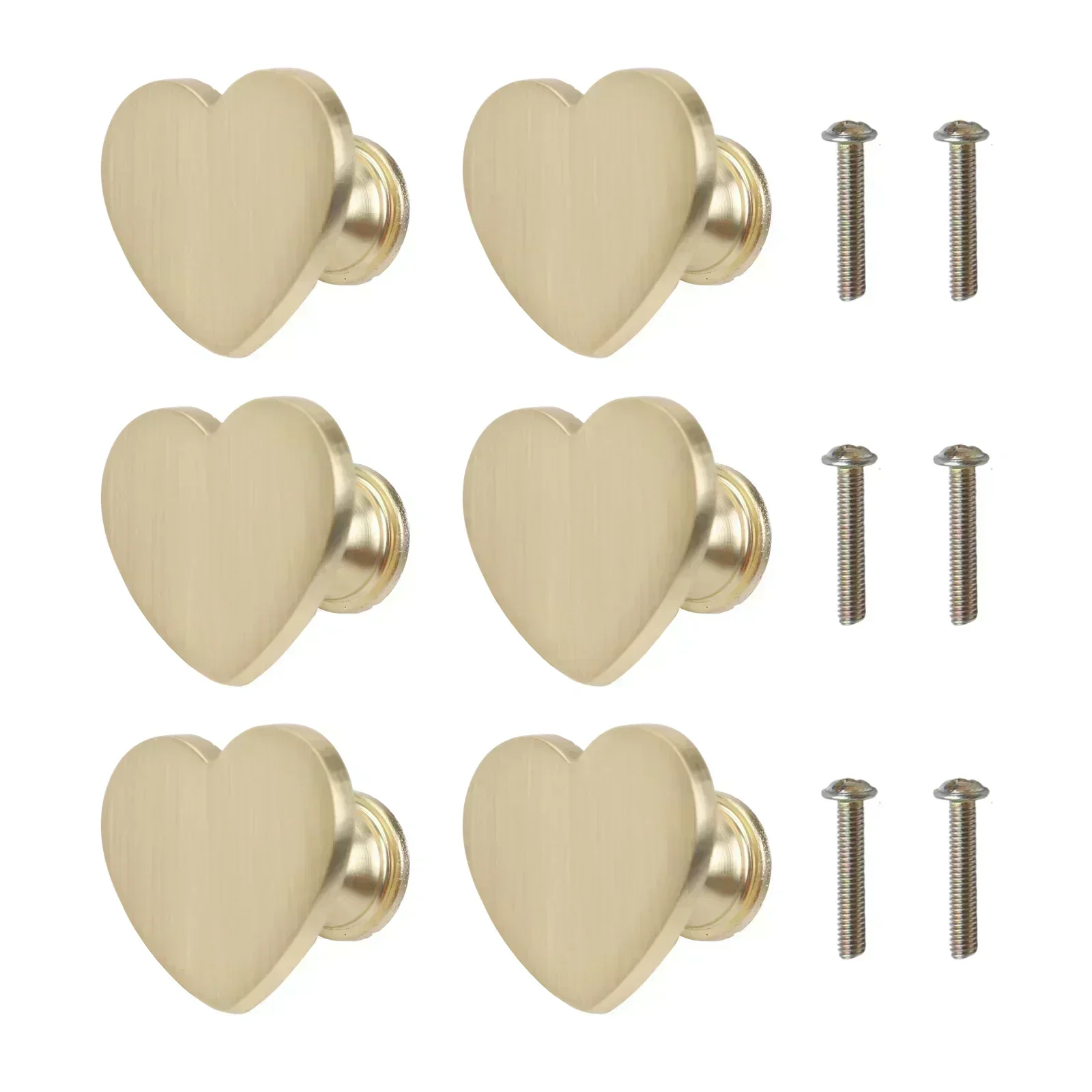 

6 шт., ручки шкафа в форме сердца из золотого цинкового сплава с винтами для шкафов, ящиков, шкафов для домашней мебели