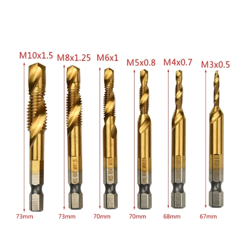 精密切断ドリルビット,M3x0.5,m4x0.7,m5x0.8,m6x1,m8x1.25,m10x1.5,6個