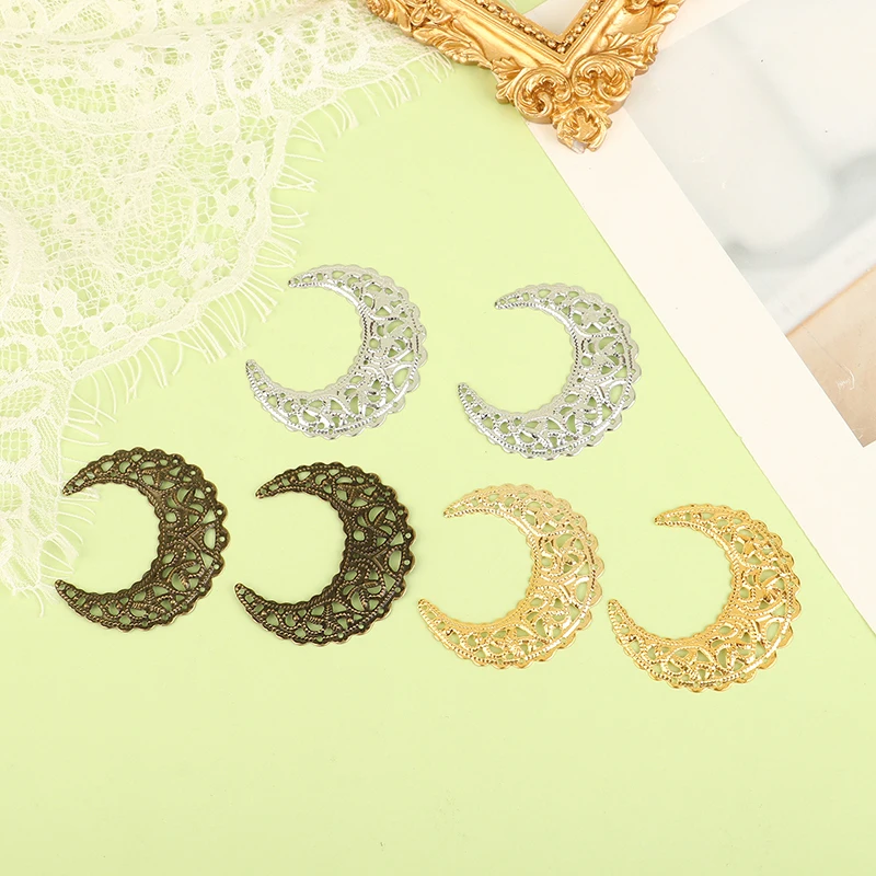 

50Pcs/Lot 38x42mm Gold Color/Silver/Bronze Metal Filigree Moon Slice Charms Base Settings Jewelry DIY Components