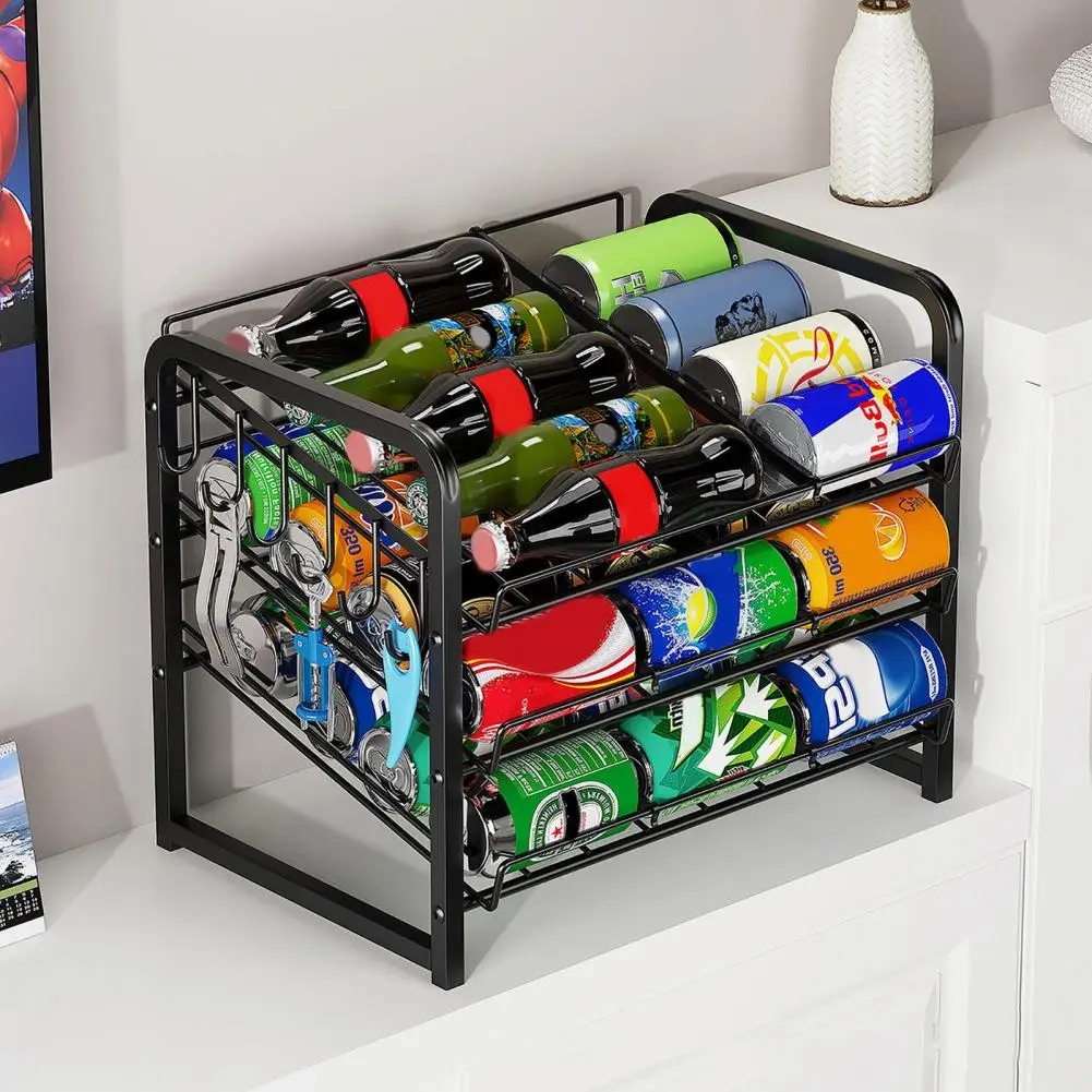 Bottle Storage Shelf Capacity Automatic Rolling Storage Rack for Beer Soda Fridge 2 Tiers Organizer Dispenser Multi-size Holder