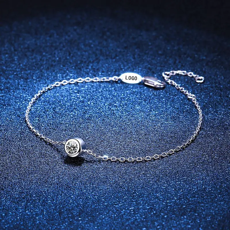 S925 Sterling Silver Paris France Lucky Bubble Single Diamond 30 Point Platinum Plated Mosan Diamond Bracelet Female