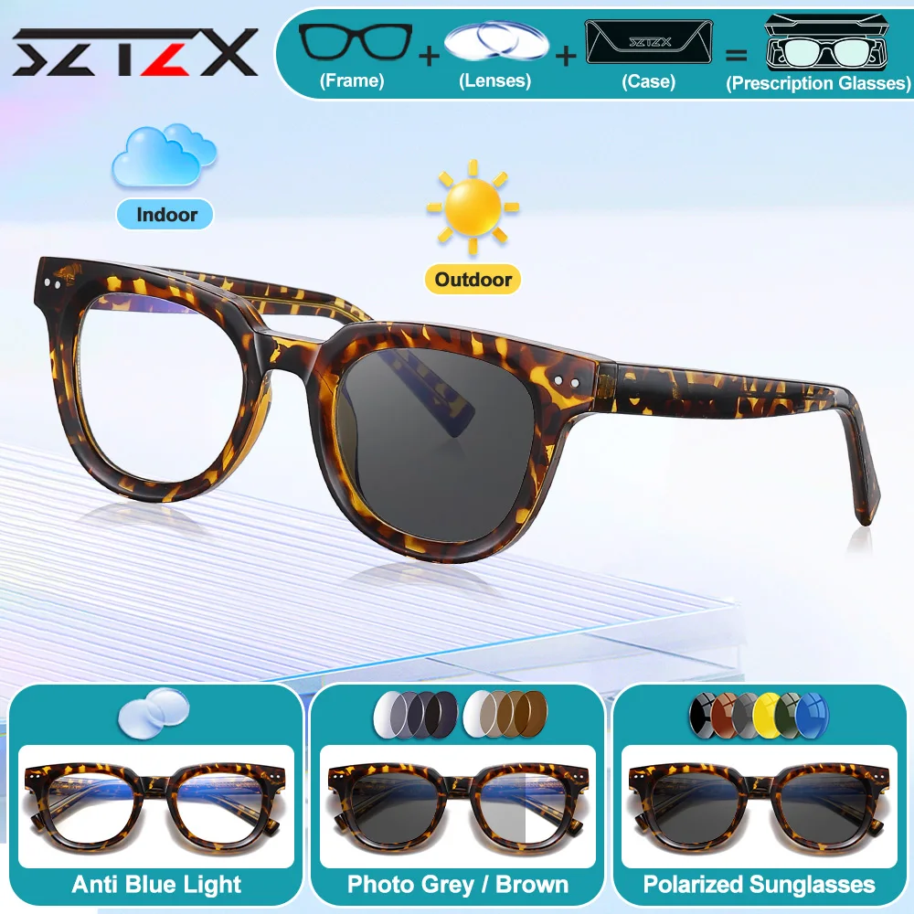 

SZTZX Fashionable Women Square Myopia Prescription Glasses Retro Small Frame Anti Blue Light Photochromic Progressive Eyeglasses