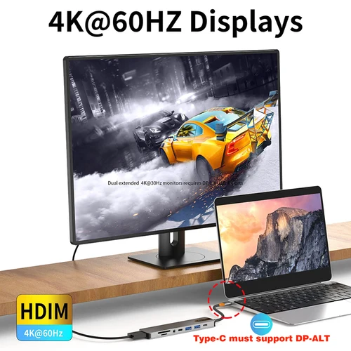 Imagen 2 del producto Adaptador 5/8 en 1 USB C a HDMI Compatible 4K 60Hz divisor tipo C USB3.0/3,1 estación de acoplamiento HUB PD SD TF 3,5mm para ordenador portátil iPad