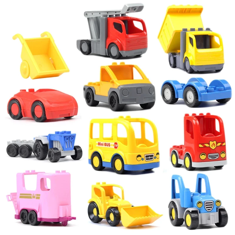 Bloques de construcción grandes para niños, accesorios de transporte de vehículos, ingeniería, autobús Roadster, Compatible con Duplos, Tractor, modelo de coche, juguete para regalo