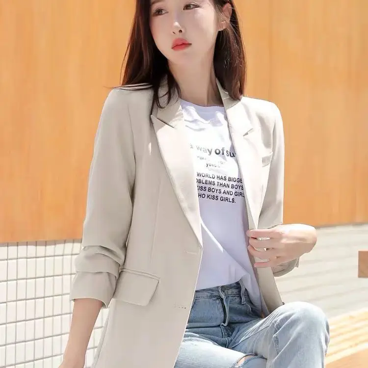 Blazer Women's Elegant Professional Fashion Jacket Korean Autumn Loose Casual Vintage Solid Color Single-breasted Blazer