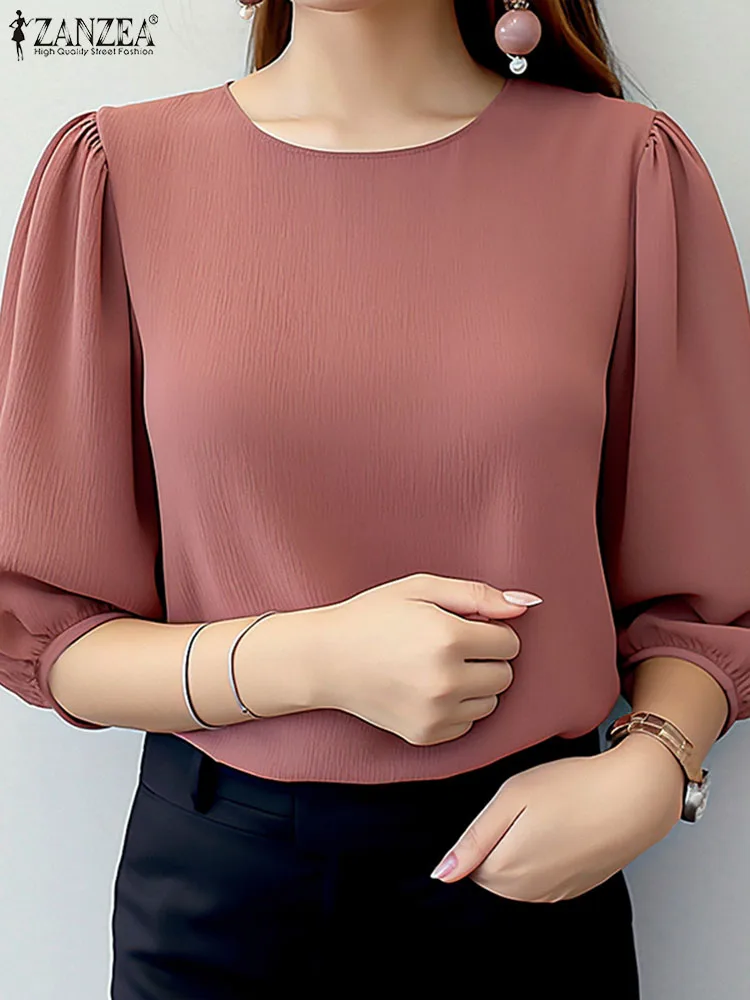 

Elegant Women O Neck 3/4 Sleeve Blouse 2024 ZANZEA Summer Office Work Shirt Fashion Solid Casual Blusas Femininas Loose OL Tops