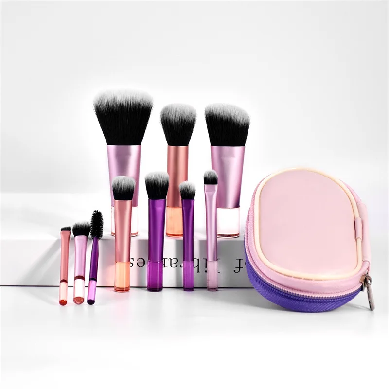 مجموعات فرش المكياج، 10 قطع من البلاستيك الصغير مع حقيبة فرشاة مكياج متعددة الوظائف في المنزل أو فرشاة نحت التجميل أثناء التنقل