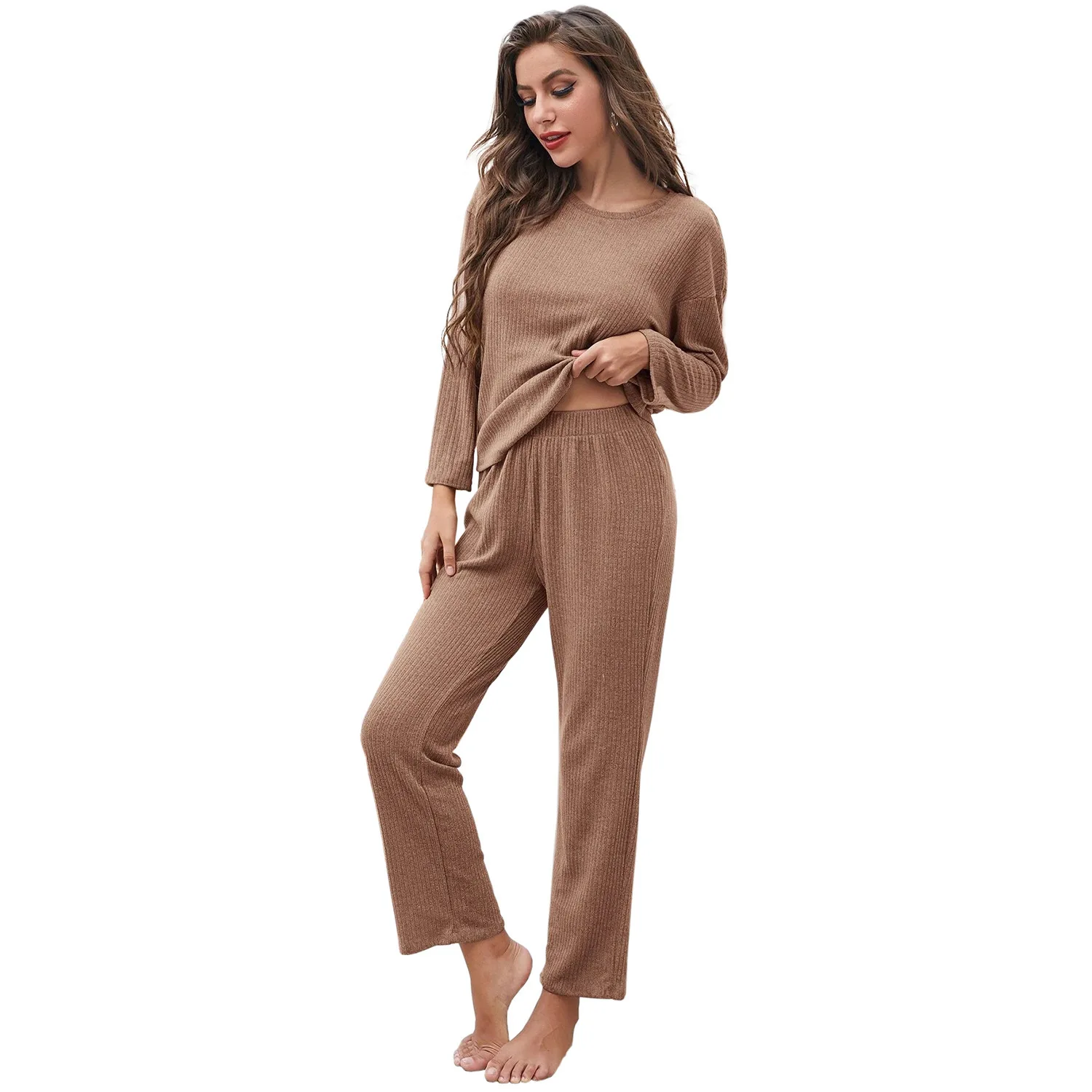 2024 New Women\'s Home Wear Set Autumn And Winter Solid Color Pajamas 2-piece Set Can Be Worn Outside Women\'s Suit