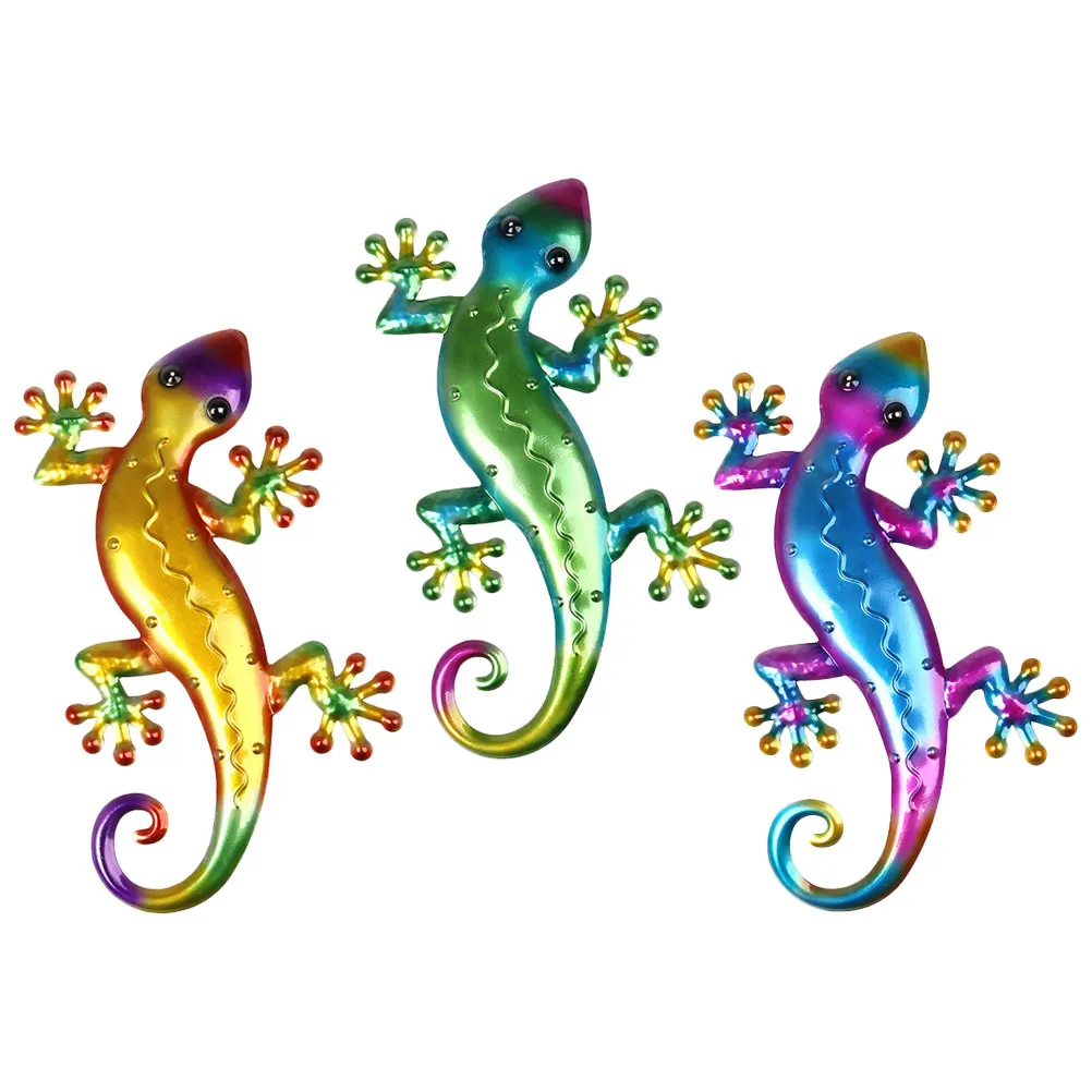

3 Pcs Lizard Ornaments Iron Statue Garden Decor Home Accessories Wall Craft Metal Garden Wall Iron Lizard Shaped Decors