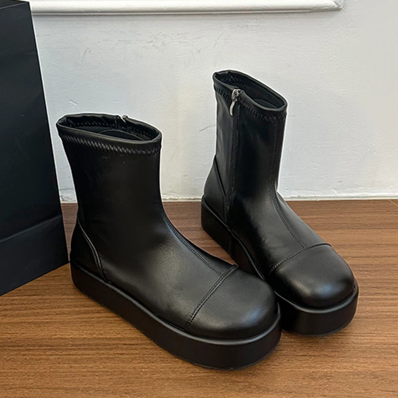 المرأة حذاء من الجلد أحذية منصة مسطحة موضة مريحة النساء أحذية الشتاء امرأة عادية بوتاس 2025 الشرير المصارع الإناث Zapatos #4