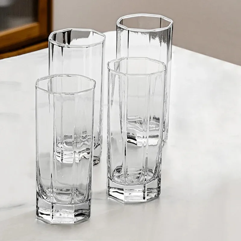 TOPLIVING 220ml Nordic Style Transparent Cocktail Glass Thick Bottom Octagonal Glass Cup Juice Tea Cups Party Beer Cup Elegant G