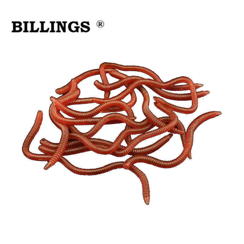 BILLINGS Lot de 50 leurres artificiels souples à longue queue en forme de ver rouge, équipement de pêche complet et pratique