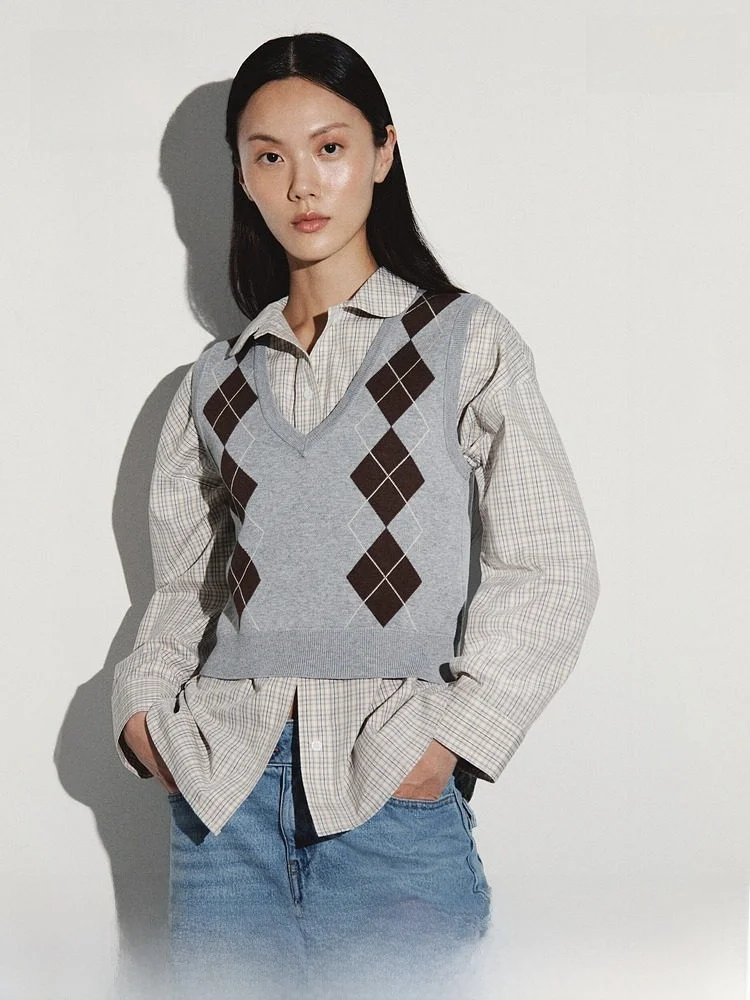 

H&M Women's Knitted Sweater Nordic Sle Bookworm Spring Faion Casual Fit Version Flower Pattern V-ne Svel Top