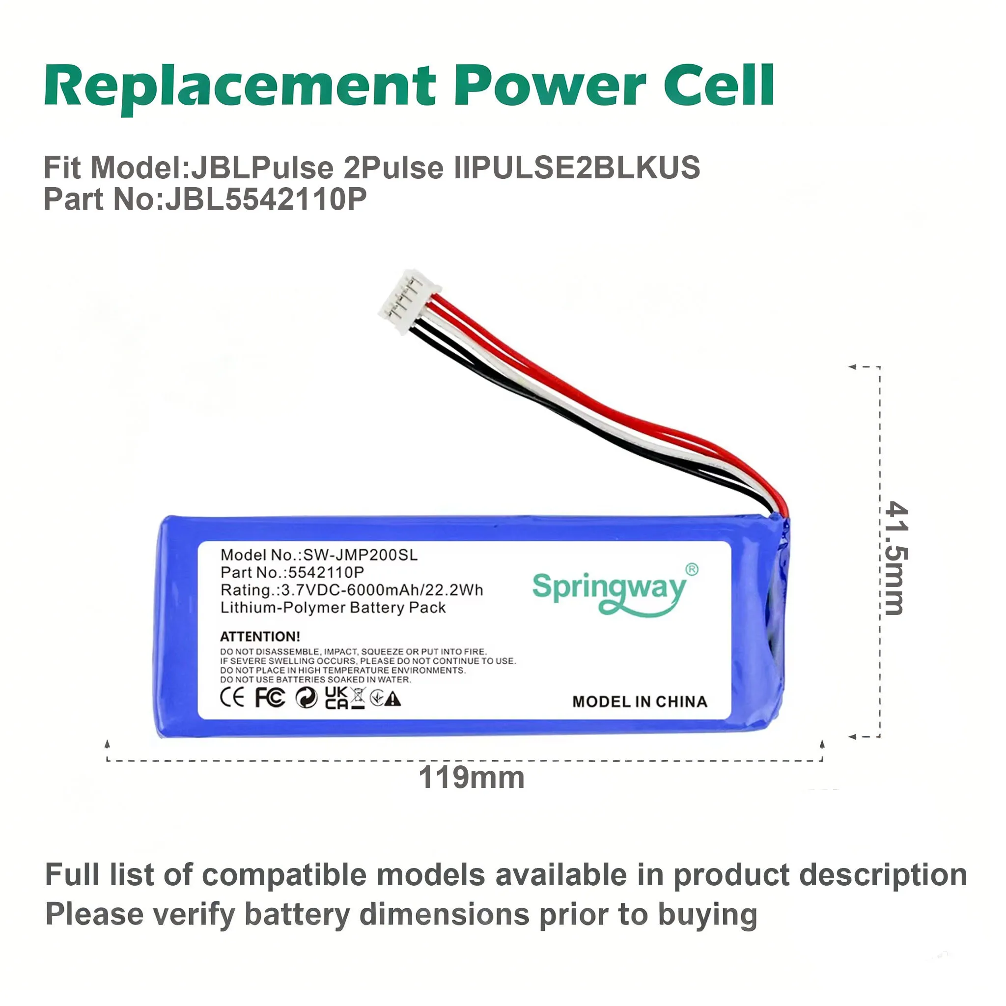 6000mAh 5542100P New Replacement Battery For JBL Pulse 2 Pulse II PULSE2BLKUS Portable Wireless Speaker Repair Part