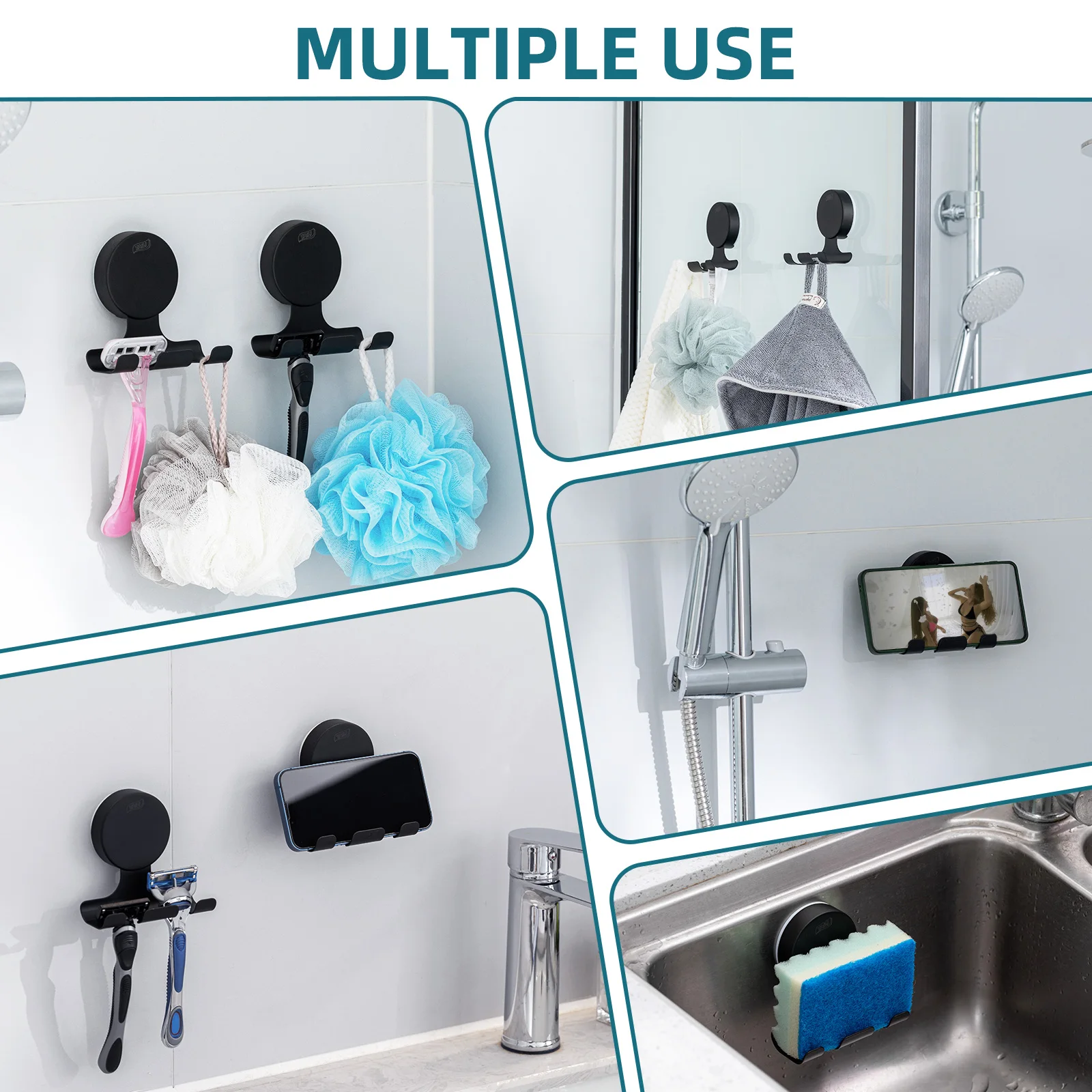 TAILI 2 Pack Razor Holder, 304 Stainless Steel Bathroom Suction Hooks for Towel, Loofah, Bathrobe, Shaver Holder for Shower Wall