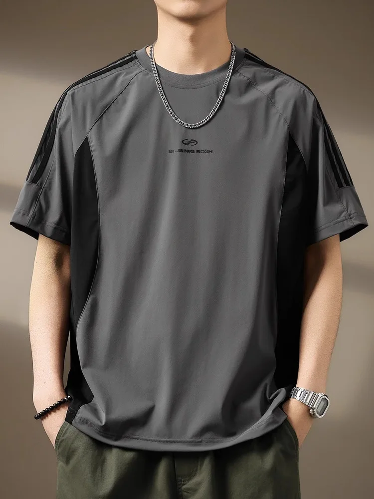 

Ice Silk Cool Sensation ort Sve T-irt Men's Summer Thin Loose Fitn Outdoor Qui Dry Sportswear Casual round Ne