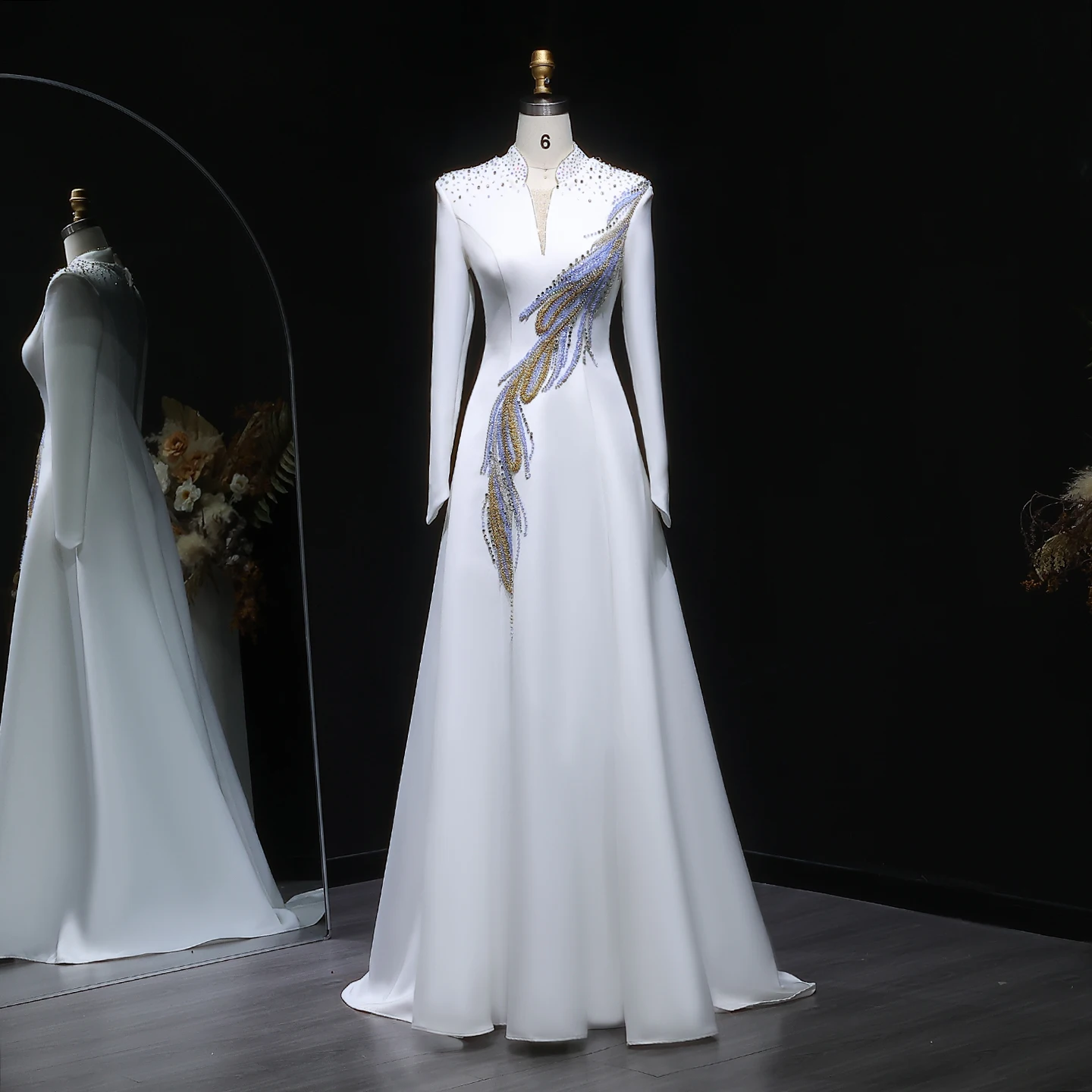 

Sharon Said Элегантное белое вечернее платье с длинными рукавами и бисером, простые женские свадебные платья SF385 по индивидуальному заказу