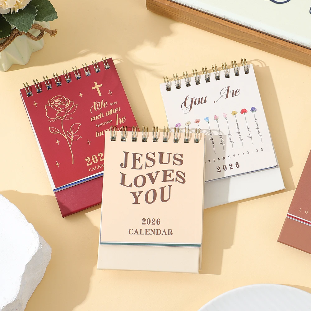 4 Pcs 2026 Mini Bible Desktop Calendars Set For Daily/Monthly/Weekly Scheduling Inspirational Office & Home Decor For Believers