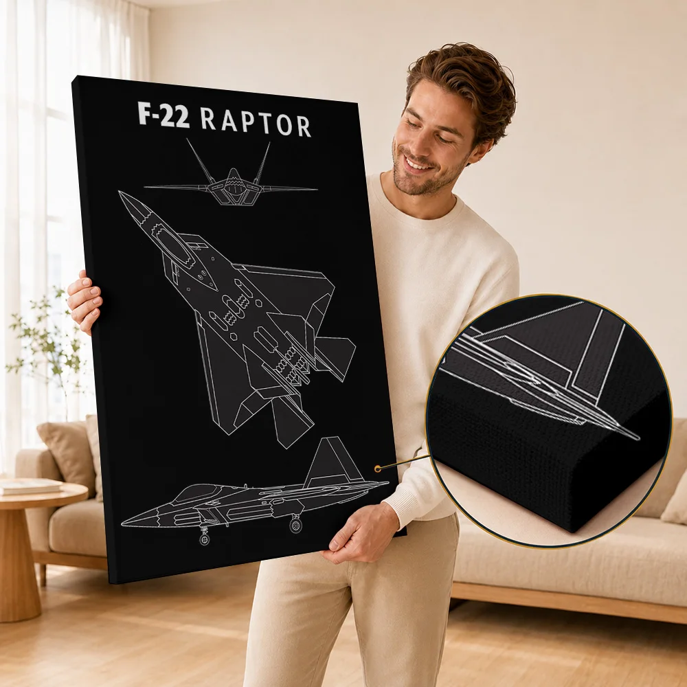 F-22 Raptor Canvas Painting Posters Military Blueprint Design Wall Decor With Customized Photo For Teen Bedroom Ideal Pilot Gift