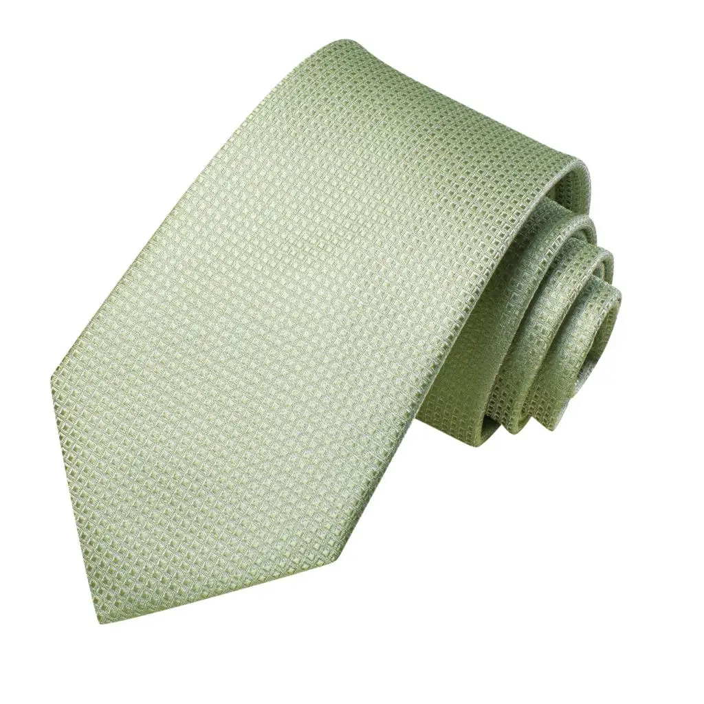 2023 New Sage Green Solid Plaid Hi-Tie Designer Gift Tie for Men Fashion Brand Wedding Party Necktie Handky Cufflinks Wholesale