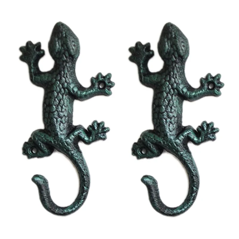 

2Pc Vintage Cast Iron Lizard Garden Hook Key Holder Cloth Coat Hanger Wall-mounted Antique Wall Decorative Garden Hook Door Rack