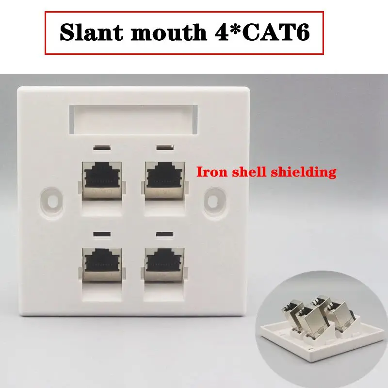 Slant Mouth 86 Type 1/2/4 Port Category 6 Straight Through Computer Fiber Optic Panel Gigabit Ethernet High-Definition Socket