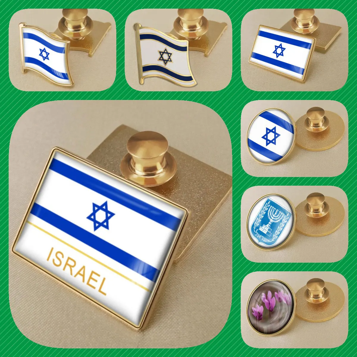 Israel Israelite Flag National Emblem National Flower Brooches Badges Lapel Pins