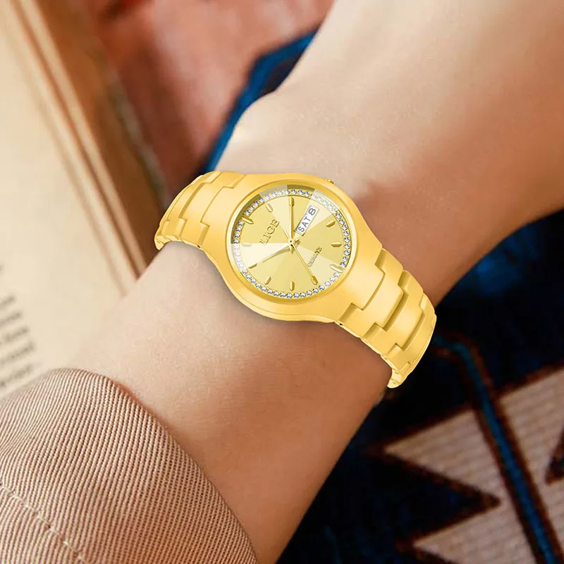 ساعة كوارتز ذهبية جديدة من LIGE للنساء، ساعة يد نسائية أنيقة بسوار من السيراميك الإبداعي، مقاومة للماء، ساعة للسيدات #5