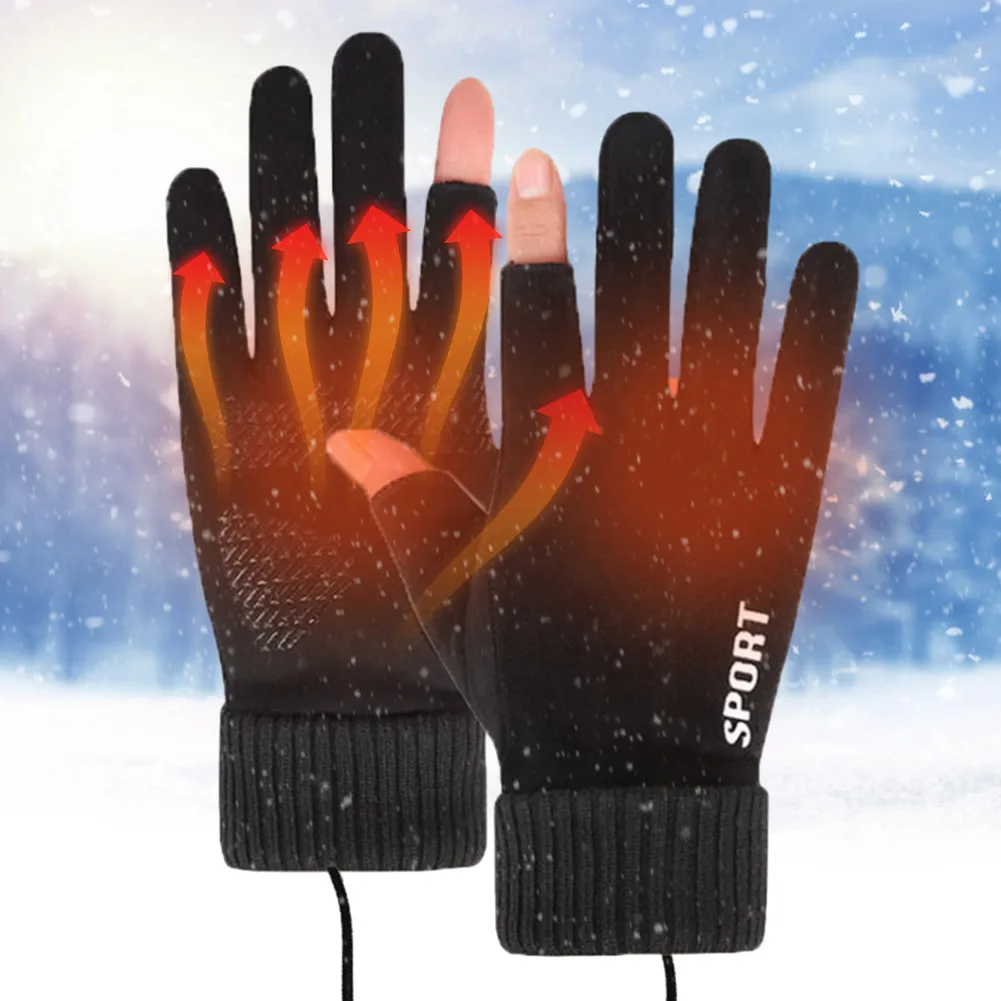 

Touch Screen Winter Warm Electric Heated Gloves Soft USB Rechargeable Heated Motorcycle Gloves Windproof 2 Finger Heated Gloves