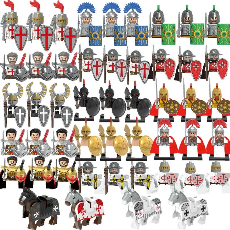 10 pièces/ensemble Héros historiques de Sparte médiévale, croisiers, soldats romains, blocs de construction, figurines militaires, briques, jouets pour enfants