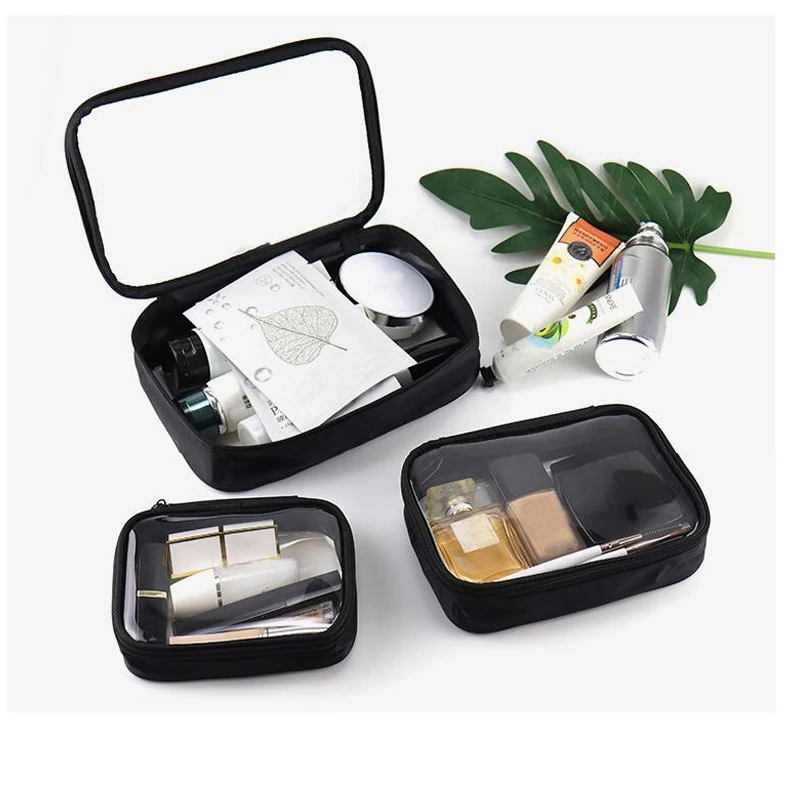 Waterproof Brand Makeup Brush Case Black Pvc Makeup Cosmetic Bag Travel Storage Transparent Toilet Bag Clear Necessaire Toiletry