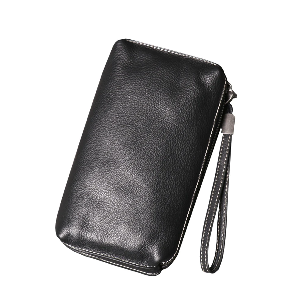 CFUN YA Men Genuine Leather Clutch Wallet with Zipper Closure Wrist Strap and Phone Storage for Daily Carry Business Travel 1989