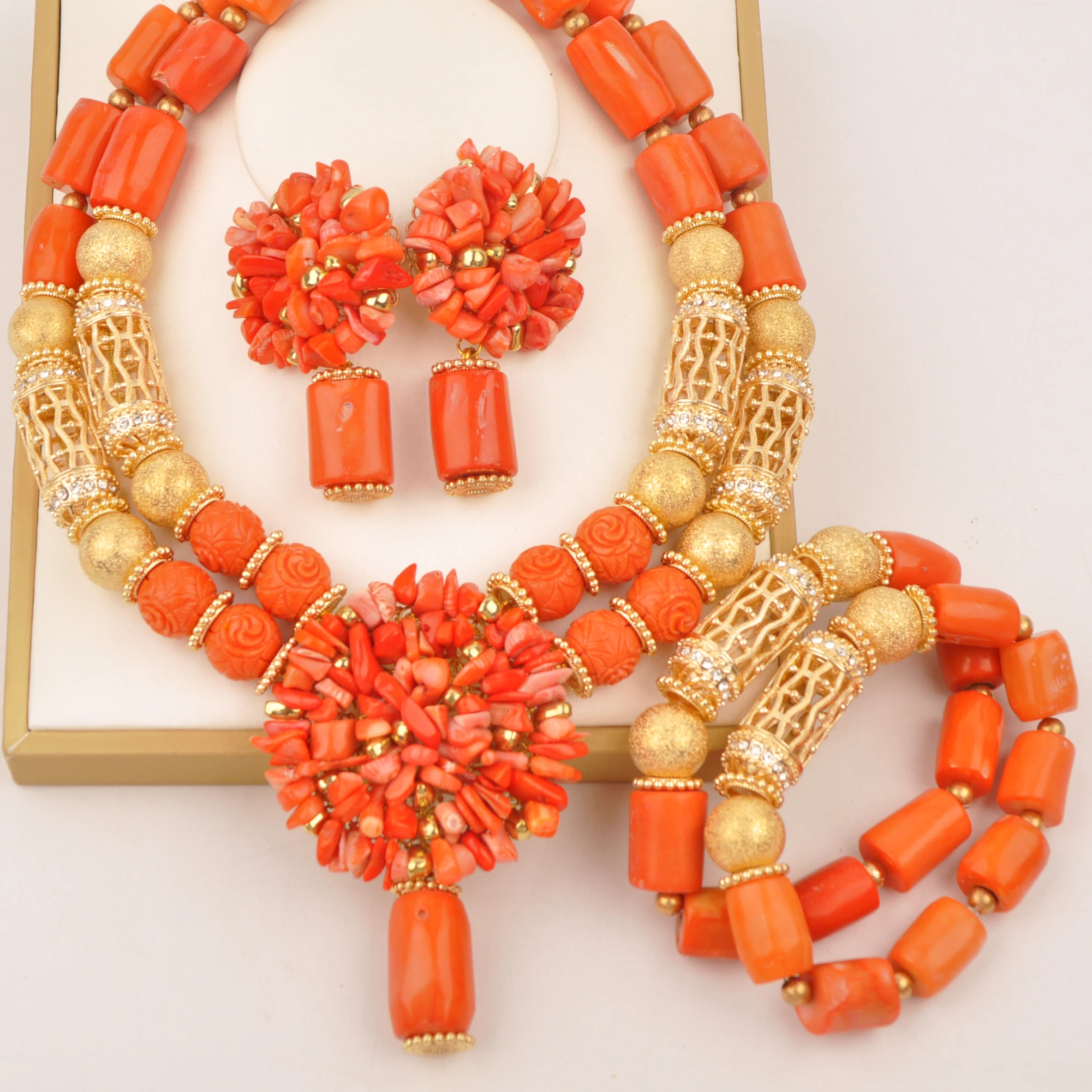 

Wedding jewellery Set Natural Coral Orange Jewellery Necklace Jewellery for Nigerian brides Africa