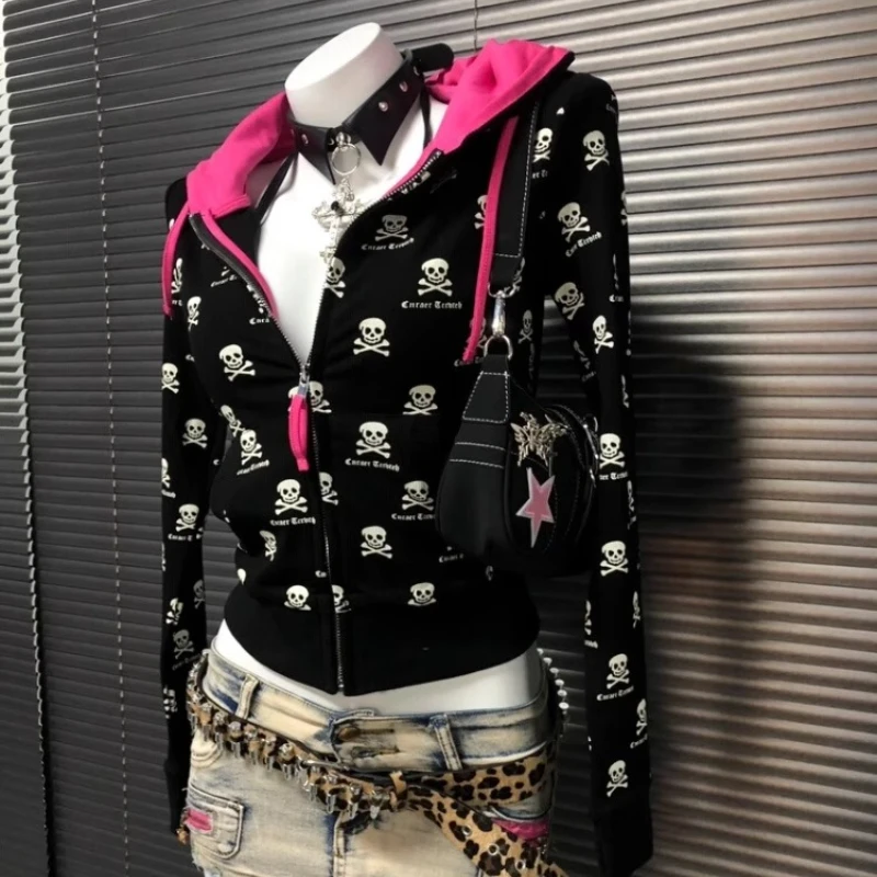 2025 Autumn New Black Subculture Gothic Rock Punk Y2K Hot Girl Women's Sweatshirts Original Design Hooded Top Jackets Ladies