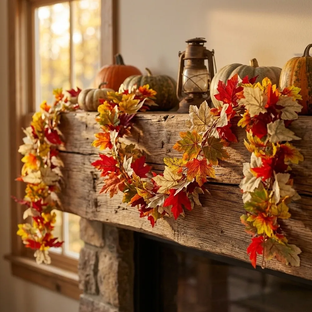 175cm Artificial Maple Leaf Wreath Autumn Silk Flower Maple Leaf Maple Leaves Vine Wall Hanging Garland Christmas Decoration