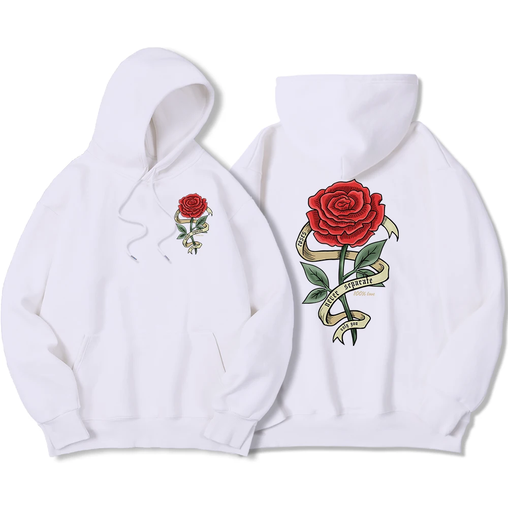 Red Roses Wrapped In Ribbons Printing Mens Hooded Autumn Warm Hoodies Simple Soft Hoodie Street Comfortable Women\'S Pullover